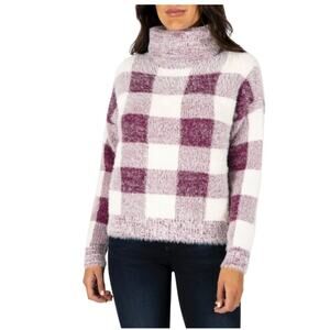 KUT FROM THE KLOTH Buffalo Plaid Purple White Turtleneck Sweater // S